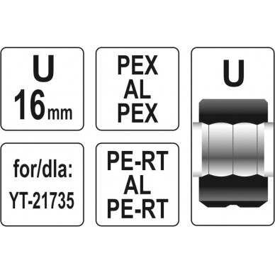 Indėklas U 16 mm presavimo replėms YT-21735 (YT-21740) 2