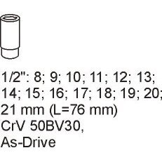 Įrankių dėklas YATO YT-5539 | prailgintų galvučių rinkinys | 1/2" | 14VNT. 1