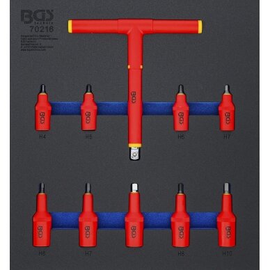 Įrankių dėklas 2/3: VDE įpresuotų antgalių rinkinys | 10 mm (3/8") / 12,5 mm (1/2") Hex šešiakampis 4 - 10 mm | 10 vnt (70216)