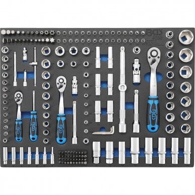 Įrankių dėklas BGS Technic 4036 | 3/3 | galvučių ir raktų rinkinys | 192VNT.
