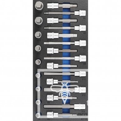 Įrankių dėklas BGS Technic 4116 | 1/3 | prailgintų įpresuotų antgalių rinkinys | 1/2" | 24VNT.