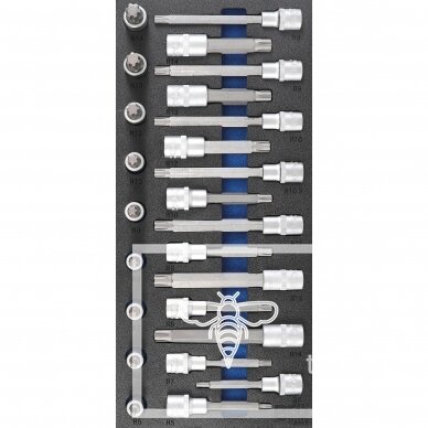 Įrankių dėklas BGS Technic 4117 | 1/3 | prailgintų įpresuotų antgalių rinkinys | 1/2" | 25VNT.