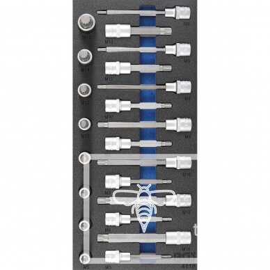 Įrankių dėklas BGS Technic 4118 | 1/3 | prailgintų įpresuotų antgalių rinkinys | 1/2" | 22VNT.