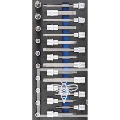 Įrankių dėklas BGS Technic 4119 | 1/3 | prailgintų įpresuotų antgalių rinkinys | 1/2" | 26VNT.