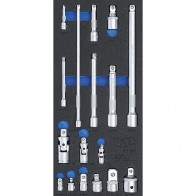 Įrankių dėklas BGS Technic 4144 | 1/3 | priedų komplektas | 1/4" | 3/8" | 1/2" | 3/4" | 17VNT. 1