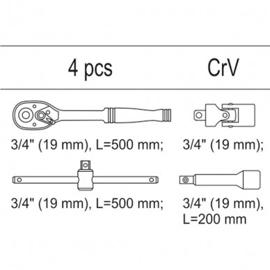 Įrankių dėklas YATO YT-55458 | raktų rinkinys | 3/4" | 4VNT. 1