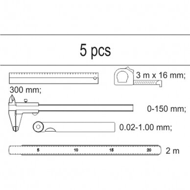 Įrankių dėklas YATO YT-55474 | matavimo įrankių rinkinys | 5VNT. 1