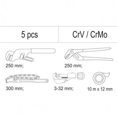 Įrankių dėklas YATO YT-55481 | santechniko įrankių rinkinys | 5VNT. 1