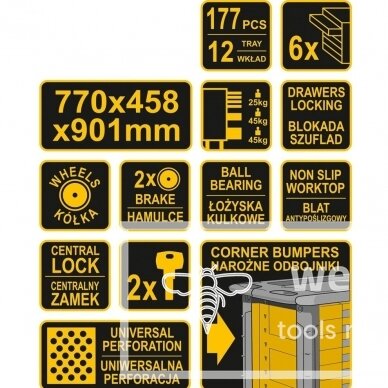 Įrankių spintelė VOREL 58540 | 6 stalčiai | 177VNT. 17