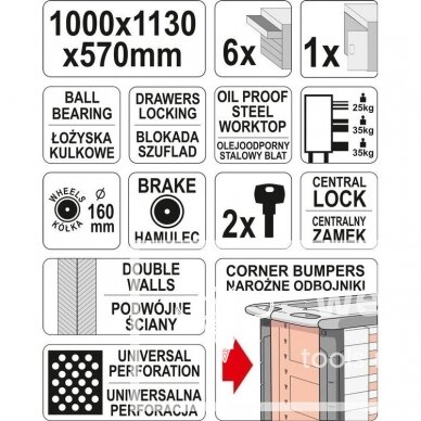 Įrankių spintelė YATO YT-09002 | 6 stalčiai 1