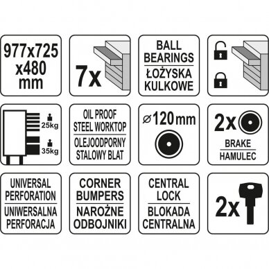 Įrankių spintelė YATO YT-09032 | 7 stalčiai 6