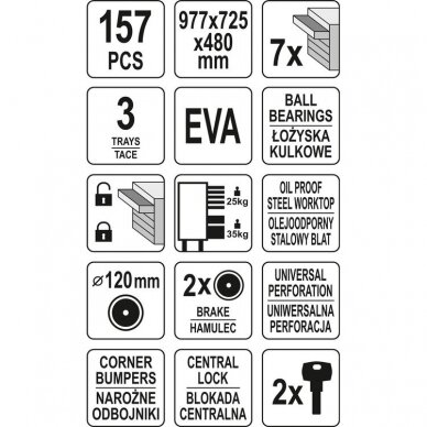 Įrankių spintelė YATO YT-55308 | 7 stalčiai | 157VNT. 11