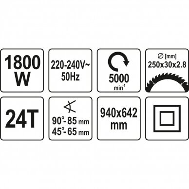 Išilginio pjovimo staklės YATO YT-82165 | 2000W | 250MM 5