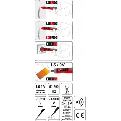 Įtampos testeris | garsinis zondatorius | 1,5-9 v / 70-250 v / 70-1000 v (YT-28631) 3