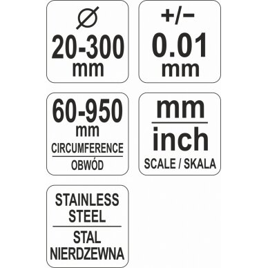 Juostinis matavimo įrankis | diametrui ir perimetrui | maks. 60 / perimetras 950 mm (YT-71700) 2