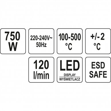 Kaitinimo stotelė YATO YT-82457 | brushless | 21MM | LED | 750W | 500° 5