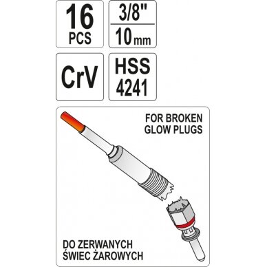 Kaitinimo žvakių išėmimo ir jų sriegio remonto / atnaujinimo rinkinys | 16 vnt. (YT-05342) 4