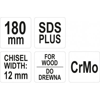 Kaltas medžiui plokščias | Cr-Mo | SDS PLUS | 12 mm (YT-47200) 3