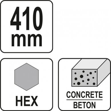 Kaltas smailas aštrus | asfaltui ir betonui | 410 mm / HEX antgalis (YT-47380) 2