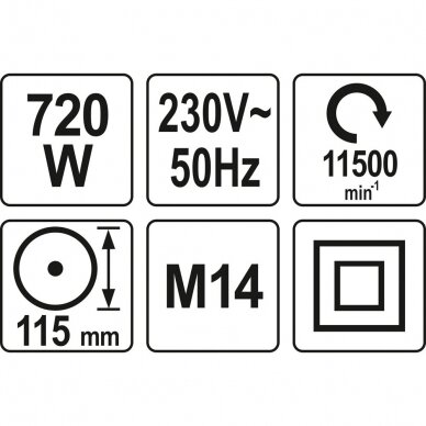 Kampinis šlifuoklis YATO YT-82091 | M14 | 720W | 115MM 2