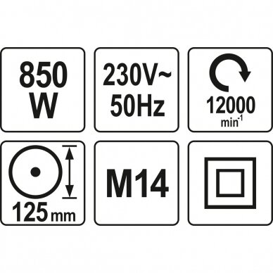 Kampinis šlifuoklis YATO YT-82097 | M14 | 850W | 125MM 2