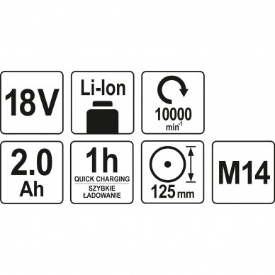 Kampinis šlifuoklis YATO YT-82826 | Li-ion | 18V | 125MM 3