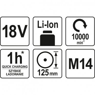 Kampinis šlifuoklis YATO YT-82827 | Li-ion | 18V | 125MM | be akumuliatoriaus 3