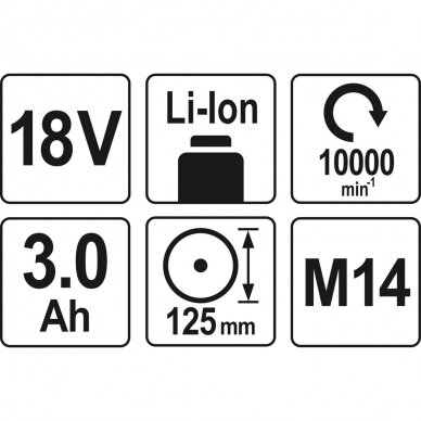 Kampinis šlifuoklis YATO YT-82828 | Li-ion | 18V | 3AH | 125MM | du akumuliatoriai 3