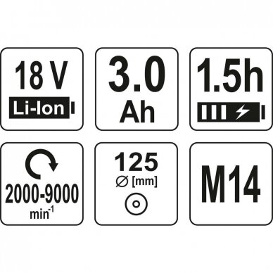 Kampinis šlifuoklis YATO YT-82829 | brushless | Li-ion | 18V | 3AH | 125MM 5