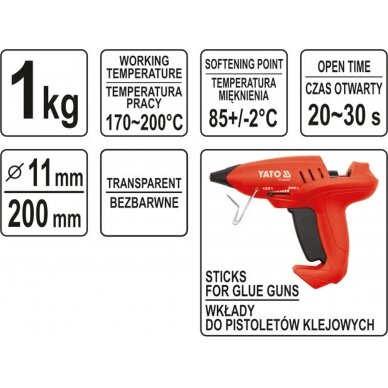 Karštų klijų lazdelių rinkinys 11,2x200mm 1Kg (YT-82430) 2