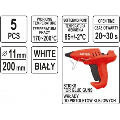 Karštų klijų lazdelių rinkinys 11,2x200mm 5vnt. baltos (YT-82438) 2