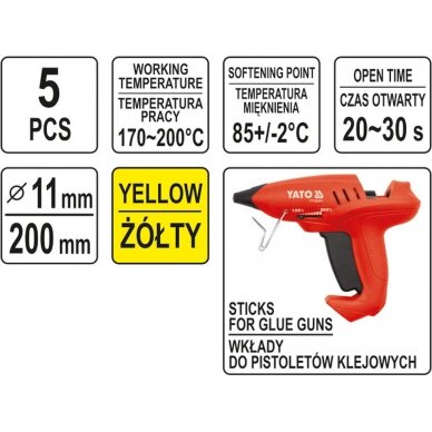 Karštų klijų lazdelių rinkinys 11,2x200mm 5vnt. geltonos (YT-82437) 2