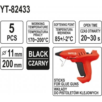 Karštų klijų lazdelių rinkinys 11,2x200mm 5vnt. juodos (YT-82433) 2