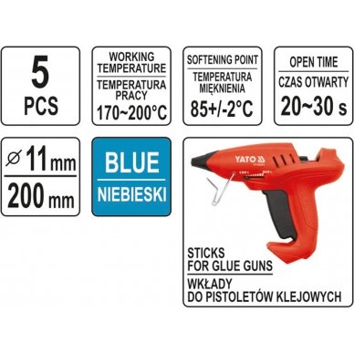 Karštų klijų lazdelių rinkinys 11,2x200mm 5vnt. mėlynos (YT-82435) 2