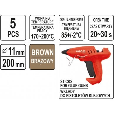 Karštų klijų lazdelių rinkinys 11,2x200mm 5vnt. rudos (YT-82439) 2