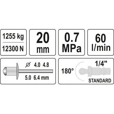 Kniediklis pneumatinis | 4 - 6,4 mm (YT-36177) 4