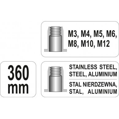 Kniediklis srieginėms kniedėms | M3, M4, M5, M6, M8, M10, M12 (YT-36128) 4