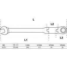 Kombinuotas raktas su terkšle | dvigubas šarnyras | 15 mm (6175)