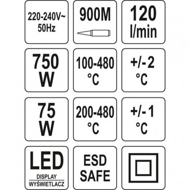 Kombinuota litavimo stotelė YATO YT-82458 | brushless | 900M | LED | 75-750W | 100-480° 6