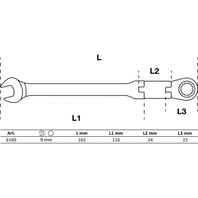 Kombinuotas raktas su terkšle | dvigubas šarnyras | 9 mm (6169) 1