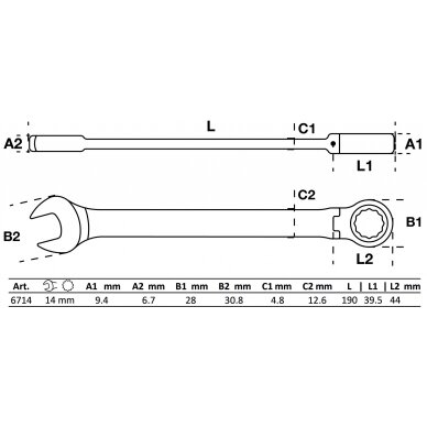 Kombinuotas raktas su terkšle | šarnyrinis | 14 mm (6714) 1