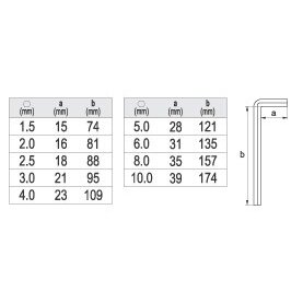 L tipo raktų rinkinys | vidutinis ilgis | hex šešiakampis 1,5 - 10 mm | 9 vnt (YT-0500) 3