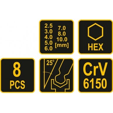 L tipo atsuktuvų rinkinys | Hex šešiakampis | šarnyriniai | 8 vnt (56629) 3