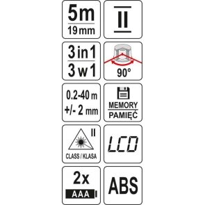 Lazerinis atstumo matuoklis 40 m | su rulete 5 m (YT-73122) 5