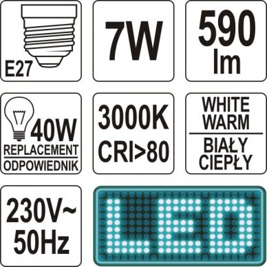 LED lemputė A60 E27 7W 590LM 230V (YT-81851) 2