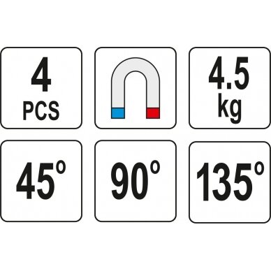 Magnetinių laikiklių rinkinys | 45° - 90° - 135° | 4 vnt. (YT-08677) 3