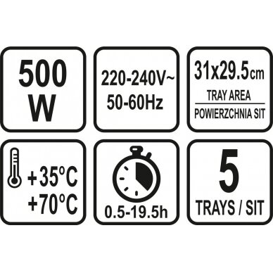 Maisto džiovintuvas | 5 sieteliai | su laikmačiu | 420-500W (68271) 9