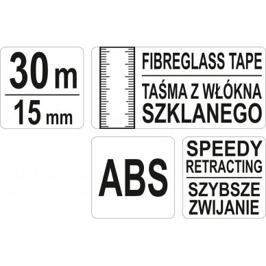 Matavimo juosta stiklo pluošto | 30 m X 15 mm geodezinė (YT-71540) 3