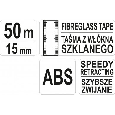 Matavimo juosta stiklo pluošto | 50 m X 15 mm geodezinė (YT-71541) 3