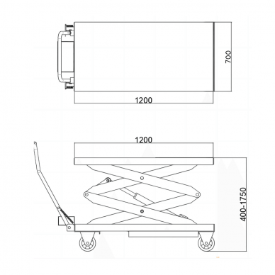 Hidraulinė elektromobilių akumuliatorių montavimo platforma H2290 | 1200x700 mm | 400-1750 mm | 1 t | CE 2